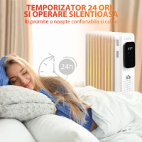 HOMCOM Radiator cu Ulei cu 9 Elementi, Temperatura Reglabila, 3 Nivele de Incalzire si Timer, 42.5x24x63cm - Alb(m-7)