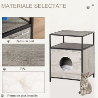 PawHut Casuta pentru Pisici Dulapior Multifunctional cu Perna Lavabila si Etajere - Gri(m-6)