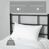 Cadru de Pat de o Persoana HOMCOM 90x200cm din Otel cu Sipci, Tablie cap si Tablie picioare, Negru(m-5)