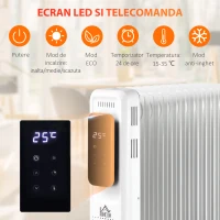 HOMCOM Radiator cu Ulei cu 9 Elementi, Temperatura Reglabila, 3 Nivele de Incalzire si Timer, 42.5x24x63cm - Alb(m-6)