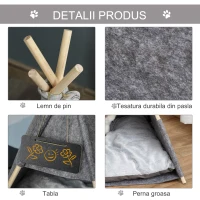 PawHut cort teepee pentru animale, 58x58x80cm gri(m-5)