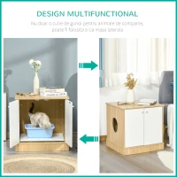 PawHut Mobilier Litiera pentru Pisici cu 2 Usi si Raft Extensibil din Lemn Alb(m-7)