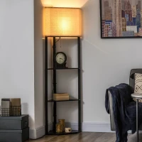 HOMCOM Corner Floor Lamp with Shelves, Modern Tall Standing Lamps for Living Room, Bedroom, with Chain Switch Bulb not Included, Black(m-10)