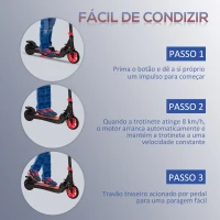HOMCOM Trotinete Elétrica para Crianças acima de 6 Anos Trotinete Elétrica Dobrável com Altura Ajustável Bateria 24V Velocidade Máxima 8km/h Carga Máxima 50kg 71x36,5x75-80cm Vermelho(m-5)