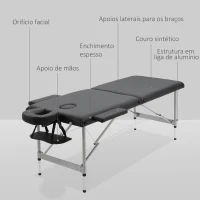 HOMCOM Marquesa Dobrável Mesa de Massagem Portátil com Altura Ajustável em 7 Posições 186x71x62-83cm Preto(m-5)