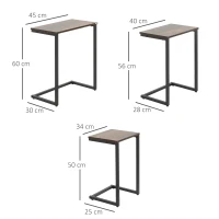 HOMCOM Conjunto de 3 Mesas Auxiliares em Forma de C com Pés de Aço 45x30x60cm 40x28x56cm e 34x25x50cm Marrom Rústico(m-3)