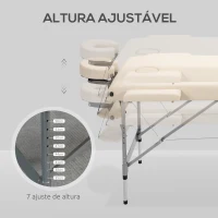 HOMCOM Marquesa Dobrável Mesa de Massagem Portátil com Altura Ajustável em 7 Posições 186x71x62-83cm Bege(m-4)