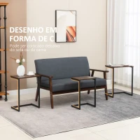 HOMCOM Conjunto de 3 Mesas Auxiliares em Forma de C com Pés de Aço 45x30x60cm 40x28x56cm e 34x25x50cm Marrom Rústico(m-6)
