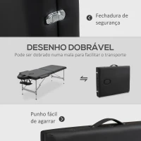 HOMCOM Marquesa Dobrável Mesa de Massagem Portátil com Altura Ajustável em 7 Posições 186x71x62-83cm Preto(m-6)