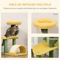 PawHut Árvore Arranhador para Gatos Centro de Atividades com Cama Poste de Sisal e Bolsa Suspensa 40x35x72cm Amarelo e Verde(m-4)