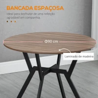HOMCOM Mesa de Cozinha Redonda Mesa de Jantar Estilo Industrial com Bancada de Madeira e Estrutura de Aço Ø90x76 cm Marrom e Preto(m-6)