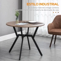 HOMCOM Mesa de Cozinha Redonda Mesa de Jantar Estilo Industrial com Bancada de Madeira e Estrutura de Aço Ø90x76 cm Marrom e Preto(m-4)
