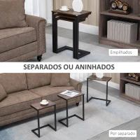 HOMCOM Conjunto de 3 Mesas Auxiliares em Forma de C com Pés de Aço 45x30x60cm 40x28x56cm e 34x25x50cm Marrom Rústico(m-4)