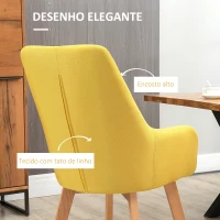 HOMCOM Conjunto de 2 Cadeiras de Sala de Jantar Estofada em Linho com Encosto Alto e Pés de Madeira de Borracha 60x67,5x101cm Amarelo(m-5)