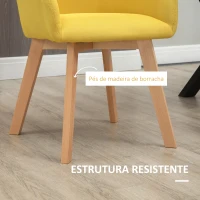 HOMCOM Conjunto de 2 Cadeiras de Sala de Jantar Estofada em Linho com Encosto Alto e Pés de Madeira de Borracha 60x67,5x101cm Amarelo(m-6)