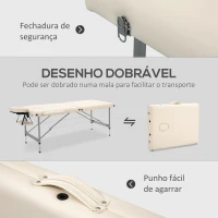 HOMCOM Marquesa Dobrável Mesa de Massagem Portátil com Altura Ajustável em 7 Posições 186x71x62-83cm Bege(m-6)