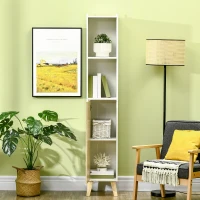 kleankin Colonna Bagno in Legno con 2 Mensole e Armadietto, Mobiletto Multiuso 31x30x177 cm(m-8)