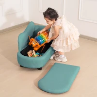 HOMCOM Kids Sofa Toddler Chair Children Armchair Lounge Seater Bed Couch for Bedroom Playroom with Storage Compartment Eucalyptus Wood Light Blue(m-13)
