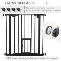 PawHut Portita pentru Caini cu Fixare prin Apasare, Extensibila de 74-80 cm cu Inchidere Automata, Neagra(m-6)