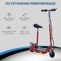 HOMCOM Foldable Electric Scooter for Teens Over 7 years old 12V Battery 120W-Red(m-7)