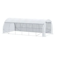 Outsunny 6 x 3 x 2 m Polytunnel Greenhouse with Roll-up Side Walls, Walk-in Grow House Tent with Steel Frame, Reinforced Cover, Zipped Door and 12 Mesh Windows for Garden, White(m-1)