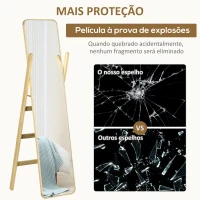 HOMCOM Espelho de Pé com Cabideiro Espelho de Corpo Inteiro com Estrutura de Madeira 40x35x147cm Madeira(m-6)