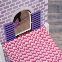 HOMCOM Casa de Papusi din Lemn pentru Copii 3 ani+ cu 12 Accesorii Roz(m-8)