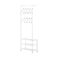 HOMCOM Stand Appendiabiti Attaccapanni con Scarpiera 3 Ripiani 18 Ganci per Ingresso Altezza 185cm Bianco(m-7)