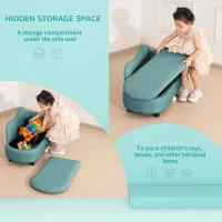 HOMCOM Kids Sofa Toddler Chair Children Armchair Lounge Seater Bed Couch for Bedroom Playroom with Storage Compartment Eucalyptus Wood Light Blue(m-6)