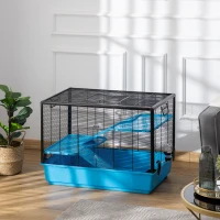 PawHut Guinea Pig Cage Small Animal Habitat for Hamsters Chinchillas Indoor, 80x48x58 cm, Light Blue(m-2)