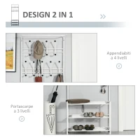 HOMCOM Stand Appendiabiti Attaccapanni con Scarpiera 3 Ripiani 18 Ganci per Ingresso Altezza 185cm Bianco(m-4)