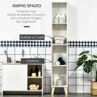 kleankin Colonna Bagno in Legno con 2 Mensole e Armadietto, Mobiletto Multiuso 31x30x177 cm(m-4)