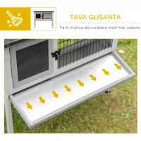 PawHut Cusca pentru Iepuri Inaltata din Lemn pentru Exterior cu Acoperis care se Deschide, Cusca pentru Iepuri cu Tava Detasabila, 86x45x70cm(m-6)