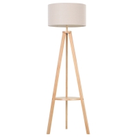 HOMCOM Tripod Floor Lamp with Shelf, Bedside Light with Storage, Linen Shade, for Living Room Bedroom, 154cm, Cream