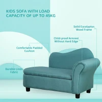 HOMCOM Kids Sofa Toddler Chair Children Armchair Lounge Seater Bed Couch for Bedroom Playroom with Storage Compartment Eucalyptus Wood Light Blue(m-4)