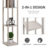 HOMCOM 3-Tier Floor Lamp, Floor Light with Storage Shelf, Reading Standing Lamp for Living Room, Bedroom, Kitchen, Dining Room, Office, Dorm, 160cm, Oak(m-4)