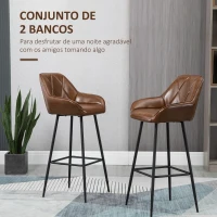 HOMCOM Conjunto de 2 Bancos Altos Estofados em PU com Encosto Alto Pés de Aço e Apoio para os Pés 50x47,5x102,5cm Marrom(m-4)