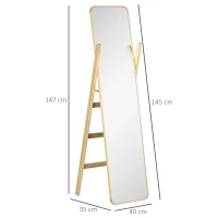 HOMCOM Espelho de Pé com Cabideiro Espelho de Corpo Inteiro com Estrutura de Madeira 40x35x147cm Madeira(m-3)