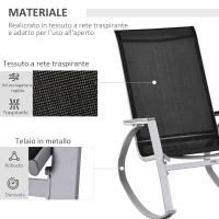 Outsunny Sedia a Dondolo da Giardino, Sedia a Dondolo per Esterni Impermeabile e Antiruggine, Nera, 107x60x93cm(m-5)