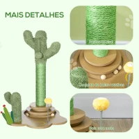 PawHut Árvore Arranhador para Gatos Pequenos com Postes de Cacto Torre para Gatos de Chenille com Brinquedos 46x43x60cm Verde(m-5)