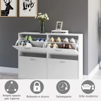 HOMCOM Scarpiera Salvaspazio in Legno per Camera e Ingresso, Capacità 24 Scarpe, 120x24x81cm Bianco(m-6)
