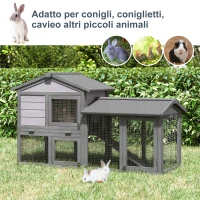 PawHut cusca pentru iepuri, cu tarc, 147x54x84 cm, gri(m-8)