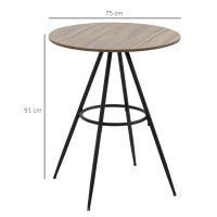HOMCOM Mesa de Bar Redonda Mesa Alta de Bar com Bancada de Melamina e Pés de Aço Ø75x91 cm Marrom e Preto(m-3)