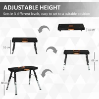 DURHAND 5 In 1 Multi-function Folding Workbench, Adjustable Work Bench, Sawhorse, Dolly, Creeper with Wheels, Printed Scale and Angle for Home, Garage, Black(m-6)