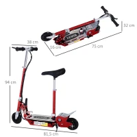 HOMCOM Foldable Electric Scooter for Teens Over 7 years old 12V Battery 120W-Red(m-3)