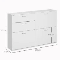 HOMCOM Scarpiera Salvaspazio in Legno per Camera e Ingresso, Capacità 24 Scarpe, 120x24x81cm Bianco(m-3)