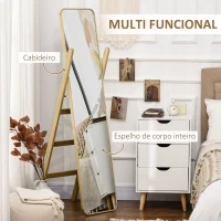 HOMCOM Espelho de Pé com Cabideiro Espelho de Corpo Inteiro com Estrutura de Madeira 40x35x147cm Madeira(m-4)