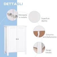 kleankin Mobiletto da Bagno Salvaspazio, Armadietto da Bagno Multiuso con Armadietto 2 Ripiani 2 Ante Maniglie in MDF 60 x 30 x 80cm Bianco(m-5)