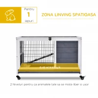 PawHut Cusca Lemn pentru Iepuri & Porcusori cu 4 Roti & Rampa(m-5)