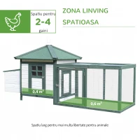 PawHut cotet de gaini, lemn 196x76x97cm, alb/verde(m-4)